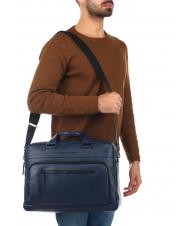 PIQUADRO SETEBOS 15" laptop briefcase, in leather blue - Work Briefcases - 6