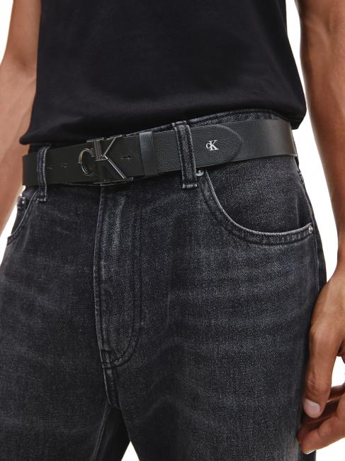 CK JEANS MONOGRAM PLAQUE Leather belt black - Belts