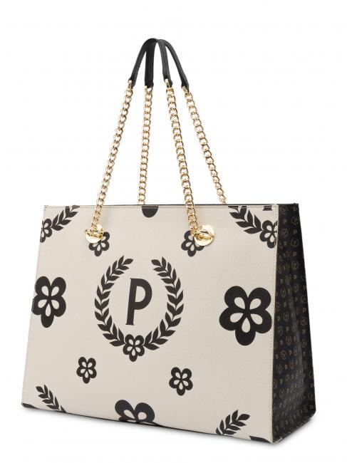 HERITAGE  Shopping bag with all over print Black / Ivory - Women&rsquo;s Bags
