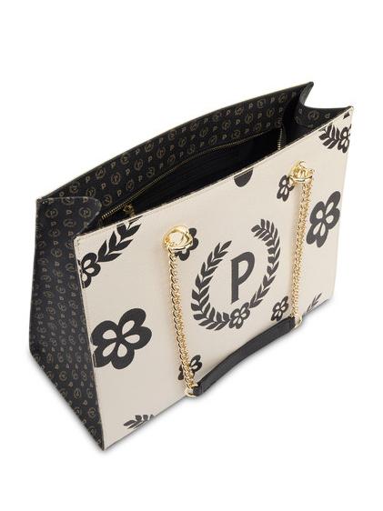 HERITAGE  Shopping bag with all over print Black / Ivory - Women&rsquo;s Bags