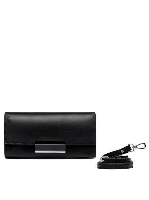 LILY Leather clutch bag with shoulder strap Black - Women&rsquo;s Bags
