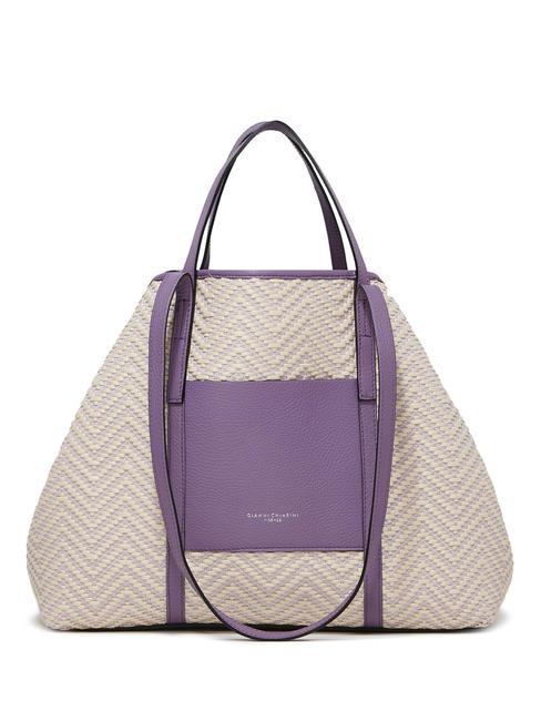 SUPERLIGHT Straw and leather shopping bag var. wisteria - Women&rsquo;s Bags