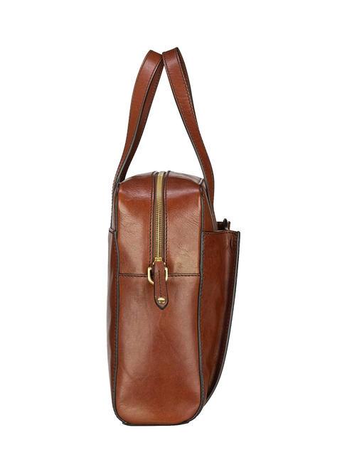 BARBARA Leather briefcase with shoulder strap BROWN - Work Briefcases