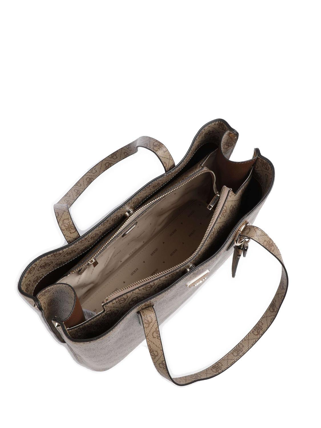 Guess Meridian Shoulder Shopping Bag Milk Logo - Buy At Outlet Prices! 