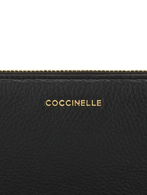 METALLIC SOFT Textured leather zip wallet Black - Women&rsquo;s Wallets