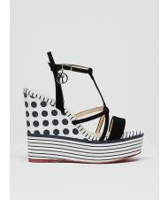 MANILA GRACE CAMPIONARIO Polka dot and striped wedge with leather bands White black - Women&rsquo;s shoes - 2