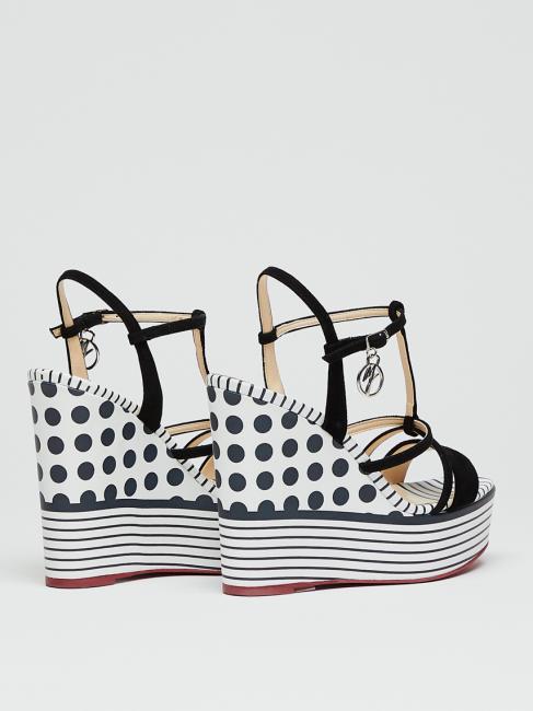 CAMPIONARIO Polka dot and striped wedge with leather bands White black - Women&rsquo;s shoes