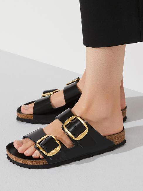 ARIZONA Big Buckle Leather slipper sandal shine black - Unisex shoes