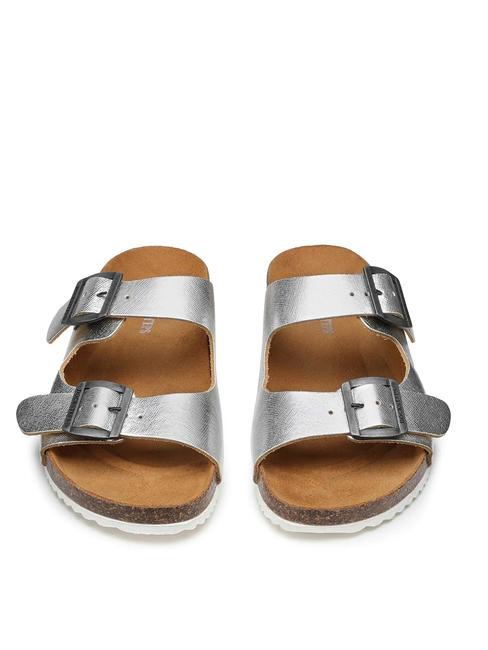 VEGA  Sandals in laminated leather with two buckles silver - Women&rsquo;s shoes