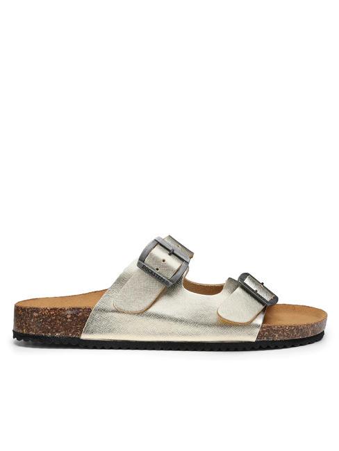 VEGA  Sandal in laminated leather with two buckles platinum - Women&rsquo;s shoes
