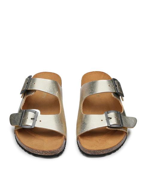 VEGA  Sandal in laminated leather with two buckles platinum - Women&rsquo;s shoes