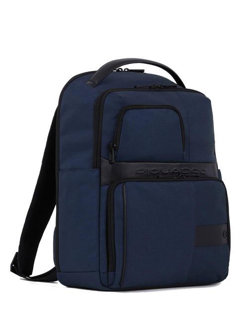 WOLLEM Leather and fabric backpack, 14" laptop holder blue - Laptop backpacks