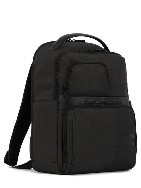 WOLLEM Leather and fabric backpack, 14" laptop holder Black - Laptop backpacks