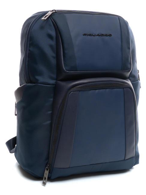WALLABY Leather and fabric backpack, 14" pc holder blue - Laptop backpacks