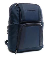 PIQUADRO WALLABY Leather and fabric backpack, 14" pc holder blue - Laptop backpacks - 2