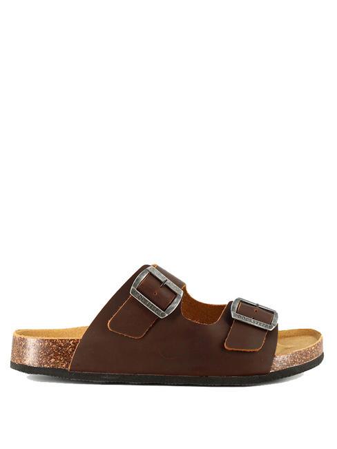 VEGA Double buckle leather sandal dark brown - Men&rsquo;s shoes