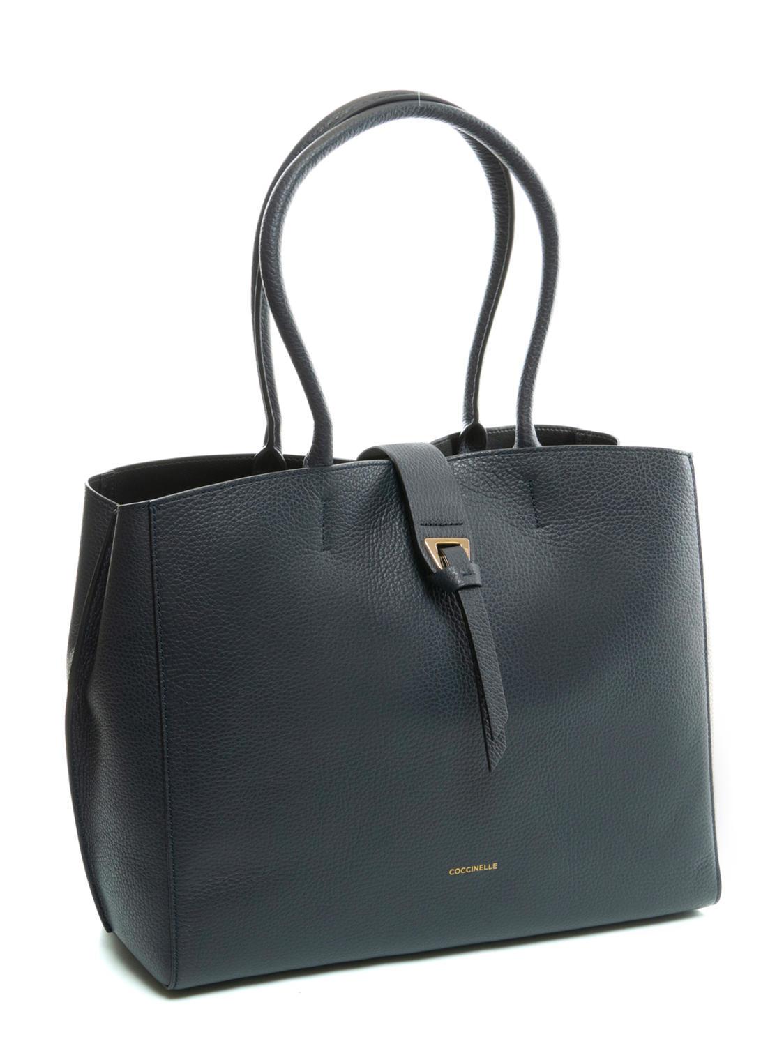 Coccinelle Alba Hammered Leather Shoulder Bag Darkblue Buy At