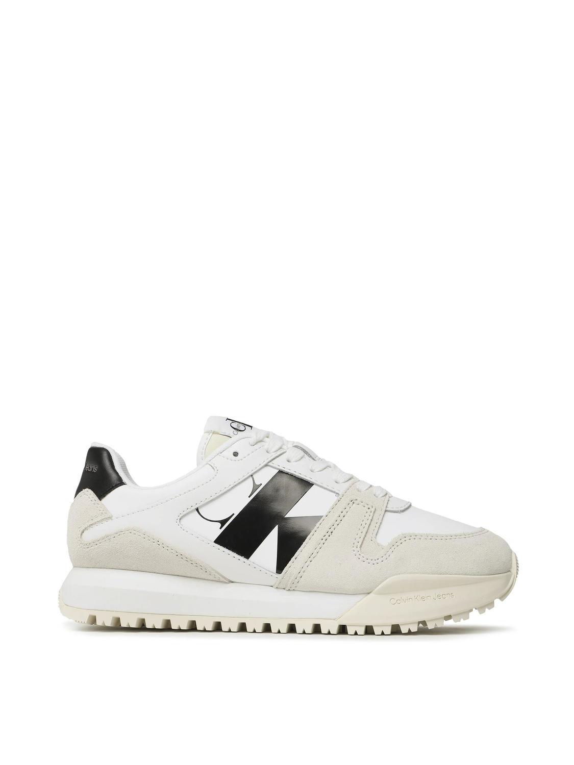 Calvin Klein Ck Jeans Toothy Run Leather Sneakers Bright White Creamy White Black Buy At Outlet Prices