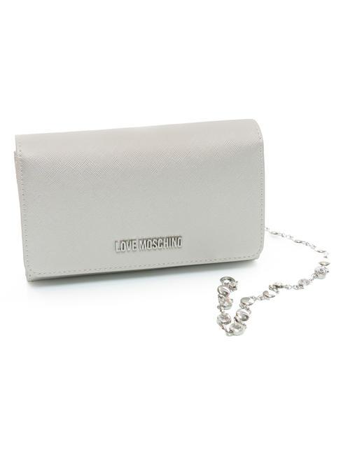 LAMINATED Wallet / Clutch with shoulder strap rolled silver - Women’s Wallets