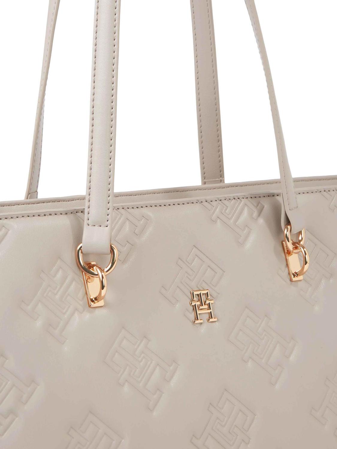 Tommy Hilfiger Th Refined Mono Shoulder Shopping Bag Smooth Taupe 