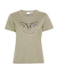 PINKO QUENTIN T-shirt with jewel application vertiver green - T-shirt - 3