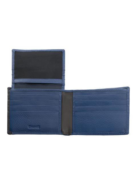 STRIPE Leather wallet with flap navy/brown - Men’s Wallets