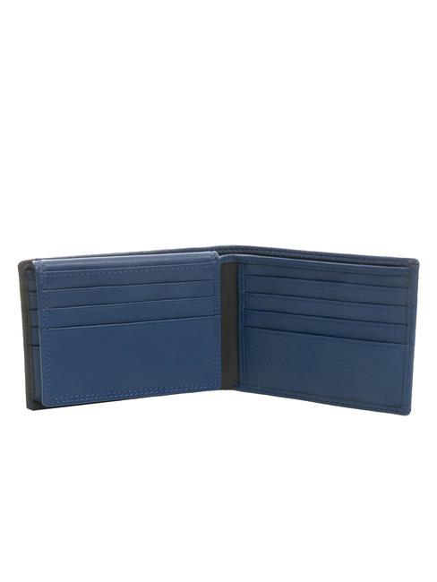 STRIPE Leather wallet with flap navy/brown - Men’s Wallets