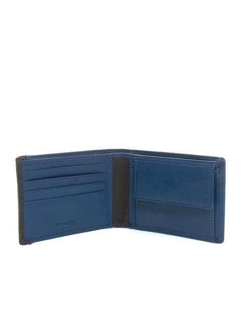 STRIPE Leather wallet with coin purse navy/brown - Men&rsquo;s Wallets