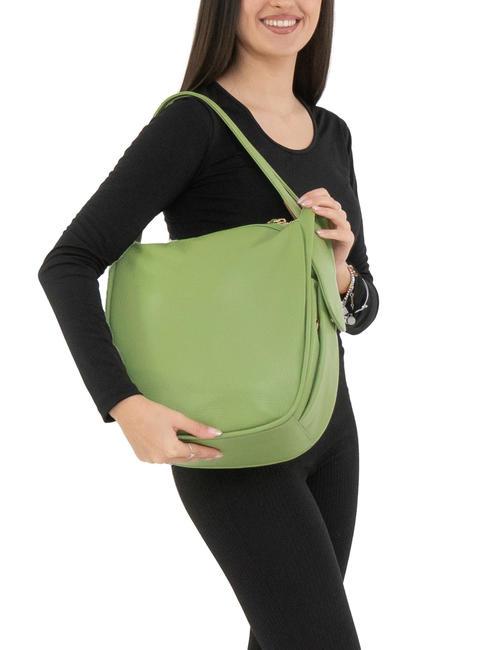 TRIO Hammered leather backpack green apple - Women’s Bags
