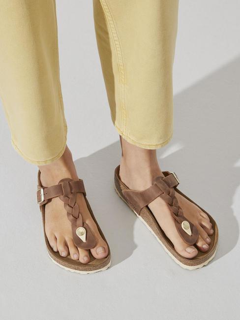 GIZEH Leather flip-flops cognac - Unisex shoes