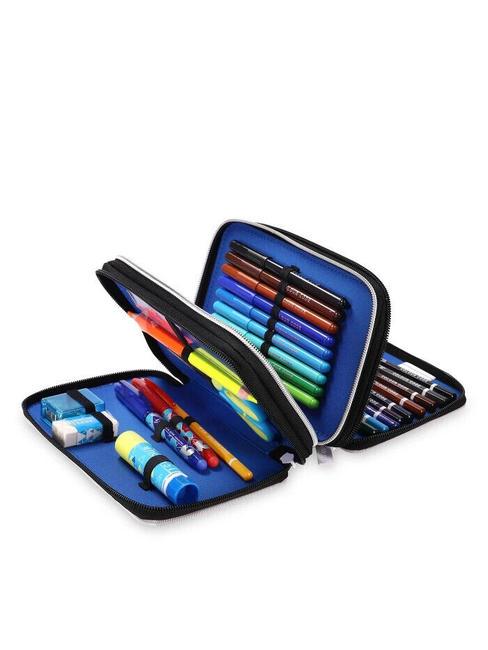 1907 3 zip pencil case with school kit Black - Cases and Accessories