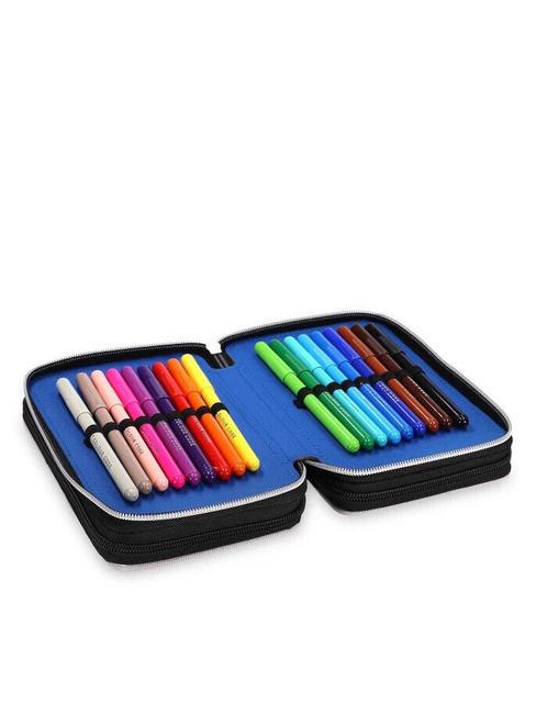 1907 3 zip pencil case with school kit Black - Cases and Accessories