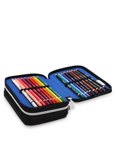 1907 3 zip pencil case with school kit Black - Cases and Accessories