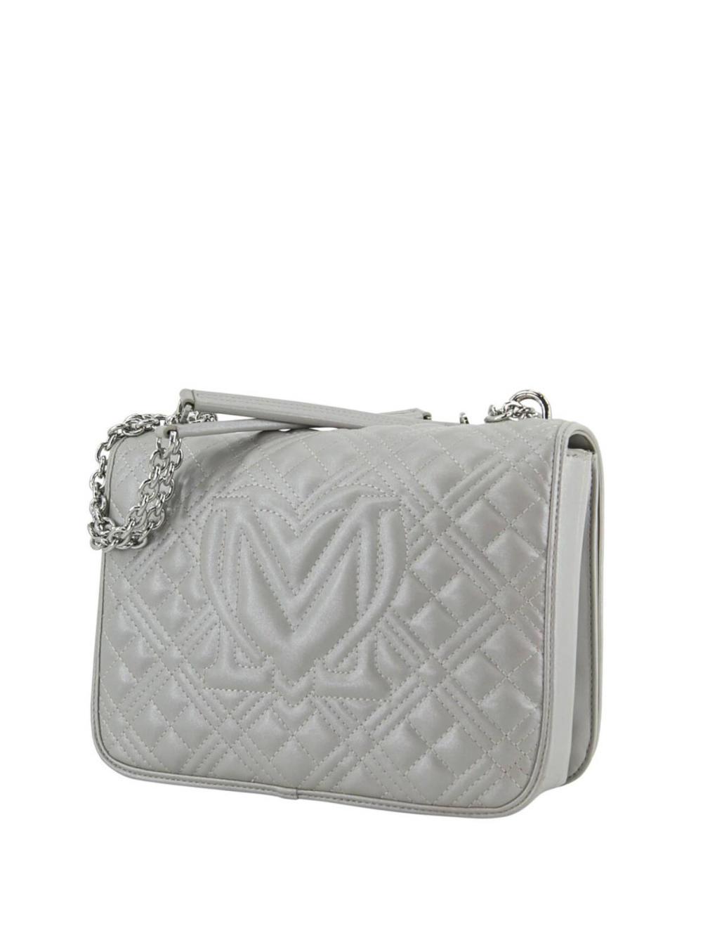 Love Moschino Quilted Shoulder Bag With Flap Rolled Silver - Buy 