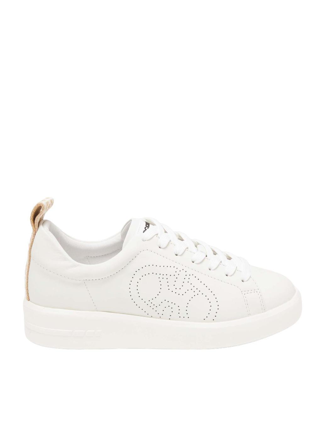 Coccinelle Monogram Perforee Leather And Jacquard Fabric Sneakers 