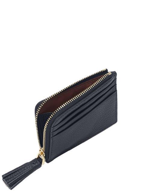 TASSEL Card holder with zip in hammered leather midnight blue - Women’s Wallets