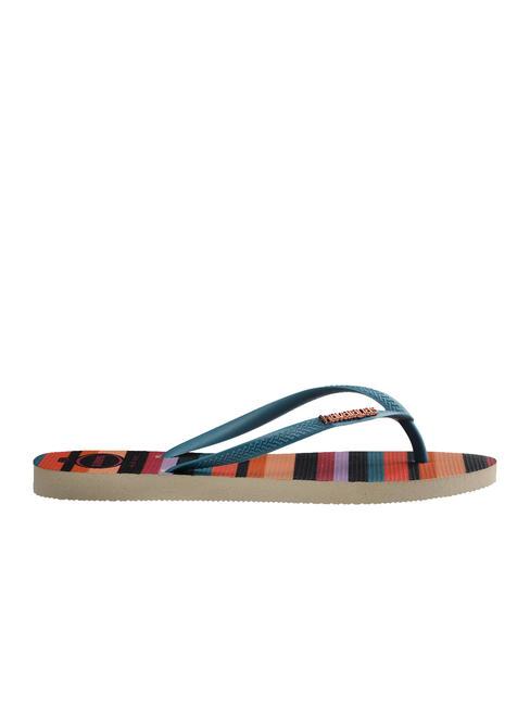 SLIM PATCHWORK Flip flops beige straw/blue - Women’s shoes
