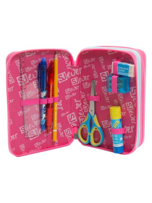 EVER 3 zip pencil case with school kit RHODAMINE RED - Cases and Accessories
