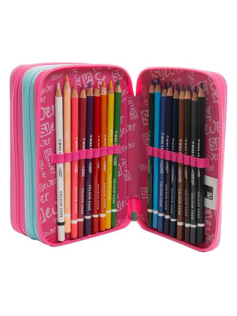 EVER 3 zip pencil case with school kit RHODAMINE RED - Cases and Accessories