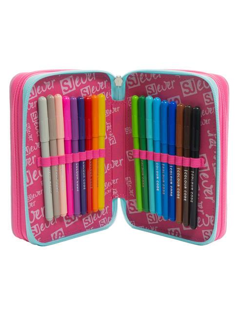 EVER 3 zip pencil case with school kit RHODAMINE RED - Cases and Accessories