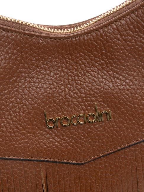 SANDRA Leather shoulder bag with fringes brown - Women’s Bags