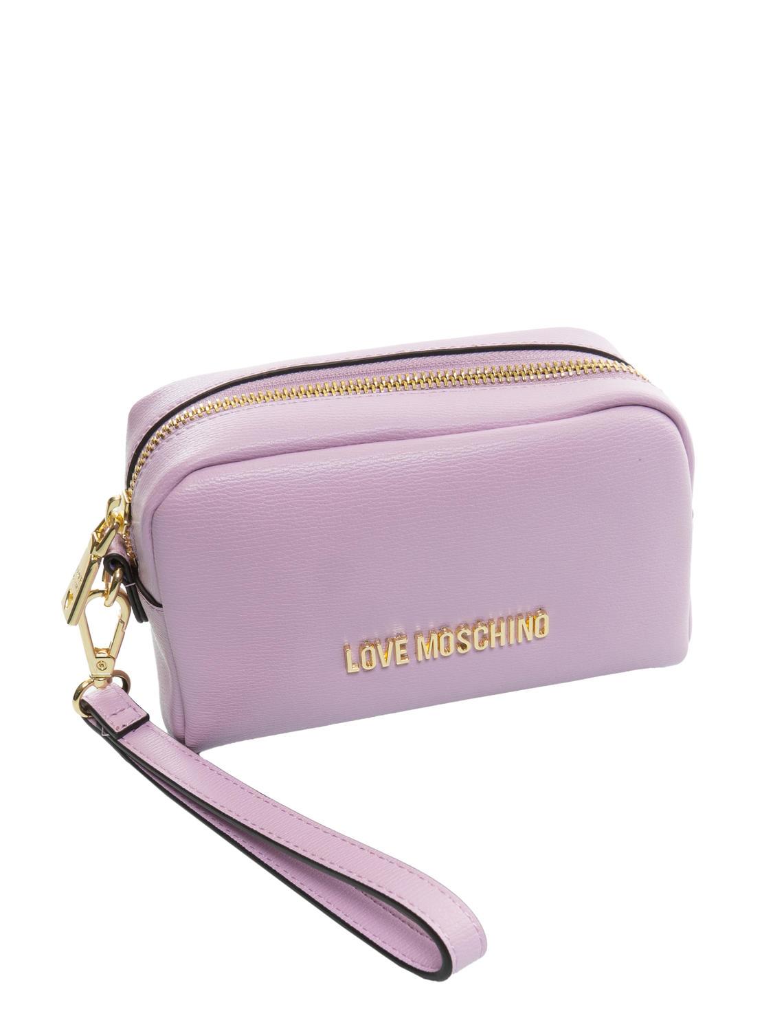 Love Moschino Metallic Logo Cosmetic Bag With Cuff Lilac Buy At Outlet Prices