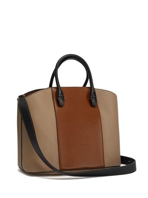 MIASTELLA Leather tote bag with shoulder strap greige+cognac h+black - Women’s Bags