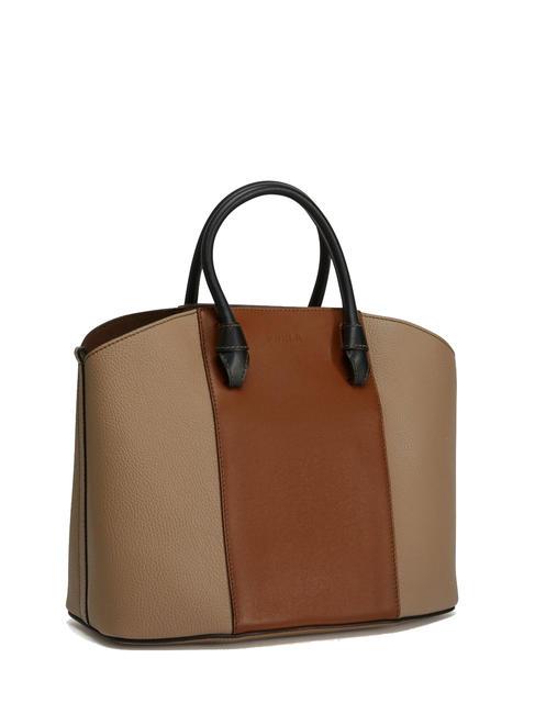 MIASTELLA Leather tote bag with shoulder strap greige+cognac h+black - Women’s Bags