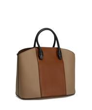 FURLA MIASTELLA Leather tote bag with shoulder strap greige+cognac h+black - Women’s Bags - 3
