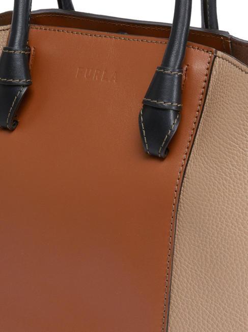 MIASTELLA Leather tote bag with shoulder strap greige+cognac h+black - Women’s Bags