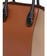 FURLA MIASTELLA Leather tote bag with shoulder strap greige+cognac h+black - Women’s Bags - 4