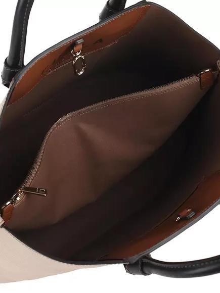 MIASTELLA Leather tote bag with shoulder strap greige+cognac h+black - Women’s Bags