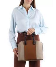 FURLA MIASTELLA Leather tote bag with shoulder strap greige+cognac h+black - Women’s Bags - 6