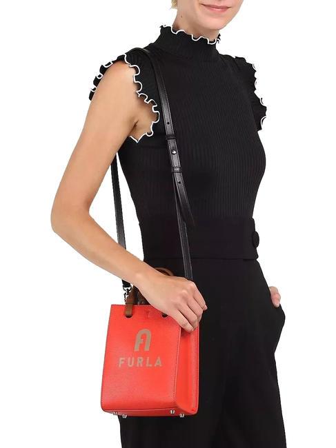 VARSITY STYLE Vertical leather bag with shoulder strap spritz+greige - Women’s Bags